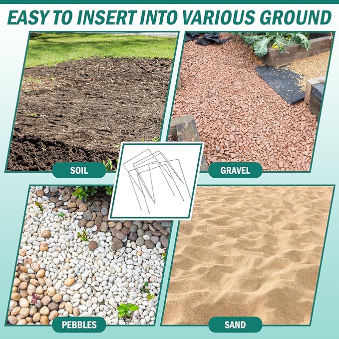 50 Pack Heavy Duty Wide Landscape Staples, 7 Gauge Galvanized Steel Turf Stakes Garden Stakes Bulk, U Type Anchor for Grass, Securing Weed Barrier Fabric, Pipes, Sod (9"x7")