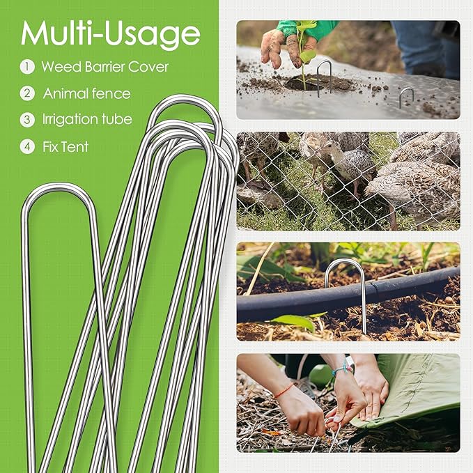 12 Inch Landscape Staples, 50 Pack Galvanized Landscape Stakes Heavy Duty 8 Gauge U-Shaped Garden Stakes, Ground Stakes for Weed Barrier Fabric, Irrigation Tubing, Fence, Outdoor Decorations