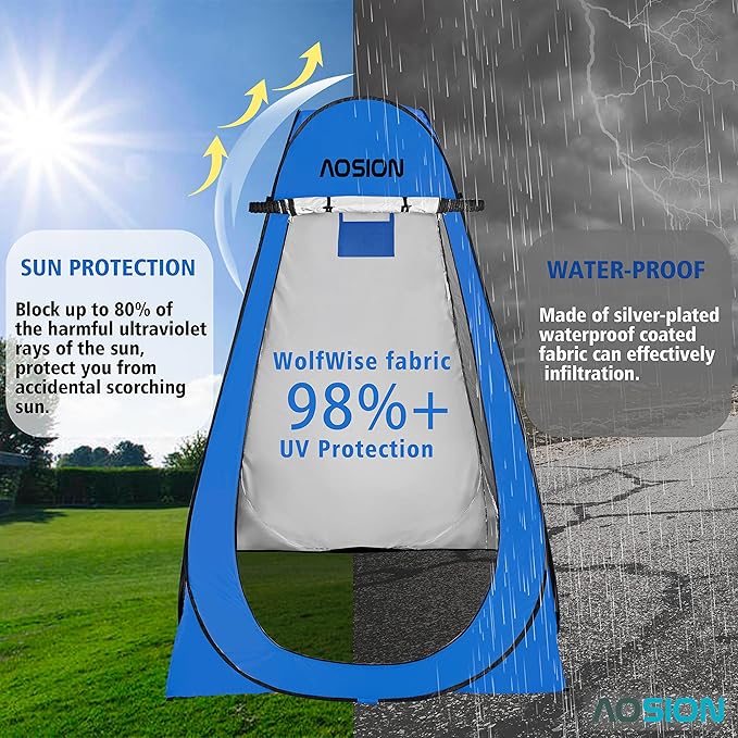 AOSION Privacy Shower Tent,Pop Up Changing Tent,Camp Bathroom Changing Dressing Room,Sun Sunshade Canopy Outdoor Rain Shelter for Camping Hiking Beach Picnic Fishing. (Blue)