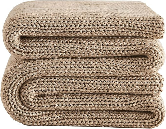 L'AGRATY Knitted Weighted Blanket - 48"x72" 20lbs Cooling Chunky Knit Heavy Blanket for Adults Braided Crochet Throw Thick Cable Yarn Knit Decorative No Beads Evenly Weighted Machine Washable