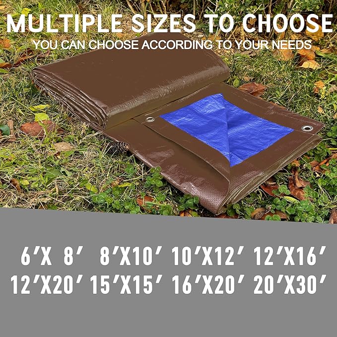 STARPYNG-7 Mil Brown/Blue 12x16 Feet Tarp-Multifunctional Waterproof Tarpaulin-Waterproof, UV Resistant, Rip and Tear Resistant, Poly Tarpaulin with Reinforced Edges for Cover