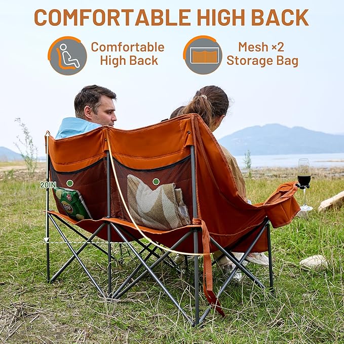 Timber Ridge Double Camping Chair, Heavy Duty Outdoor Folding Camp Couch, Loveseat Camping Chairs Perfect for Campsites, Patio/Lawn, Soccer Games or Other Youth Sports, Supports 600 lbs
