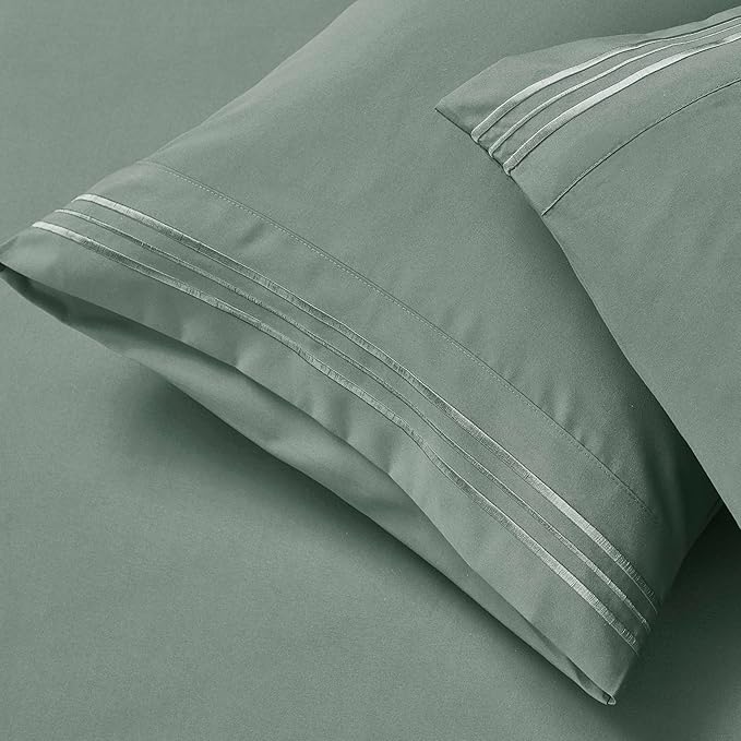 Clara Clark Queen Sheets - Hotel Luxury 6 Piece Bed Sheets for Queen Size Bed - Soft Bedding Sheets & Pillowcases, Fits Mattress up to 16 inch deep. Queen, New Sage Green