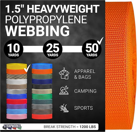 Strapworks Heavyweight Polypropylene Webbing - Heavy Duty Poly Strapping for Outdoor DIY Gear Repair, 1.5 Inches