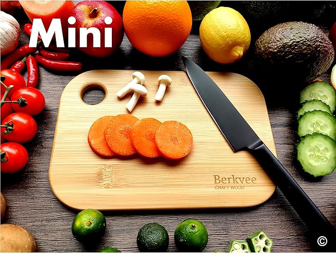 2 PCs Berkvee Small FSC-CERTIFIED Bamboo Wood Cutting Board Set – Mini Lightweight Wooden Cutting Board- BPA Free
