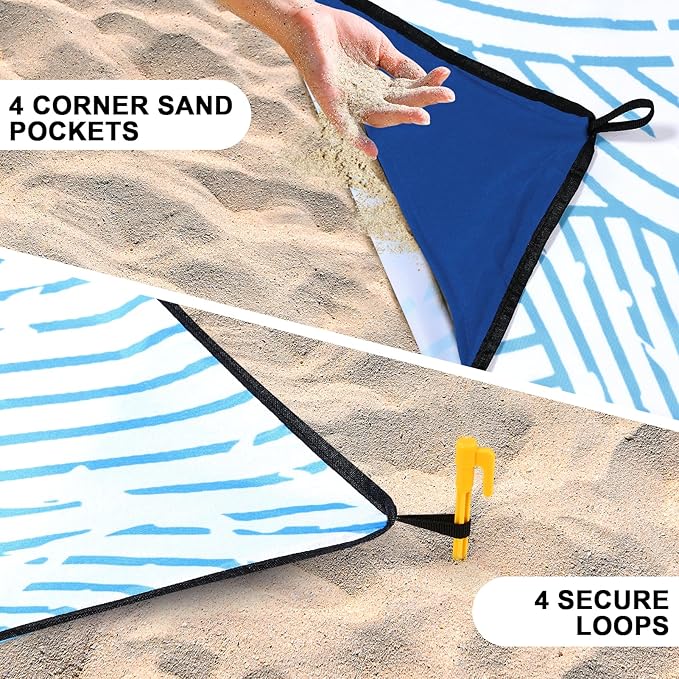 Beach Blanket, Sandproof Beach Mat, Waterproof Quick Drying Lightweight Outdoor Aztec Picnic Mat 79" X 83"/120"x108" for 2-8 Adults for Travel, Camping, Hiking