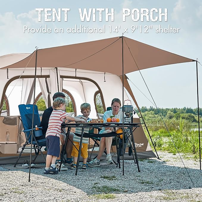 PORTAL 6 | 8 | 10 Person Family Camping Tent with Porch, Big Family Camping Tent with Tall Height, Good Ventilation, Water Resitant Large Tent for Outdoor Camping, Backyard