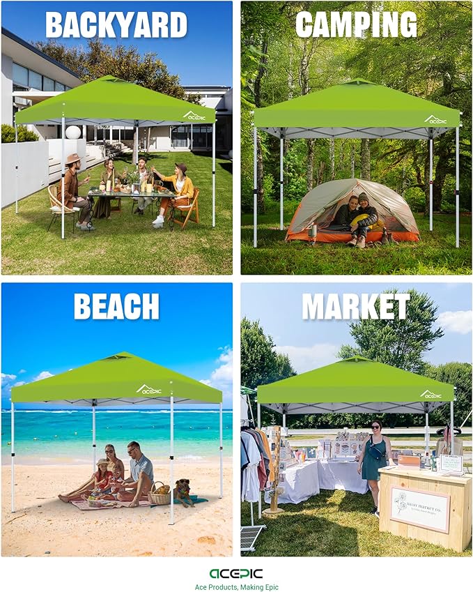 10x10 Pop Up Canopy Tent,300D Silver-Coating Top,Pop Up Canopy Tent Instant Portable Shelter with 1-Button Push and Wheel Carry Bag, 8 Stakes and 4 Canopy Weights (Radiant Green, 10x10)