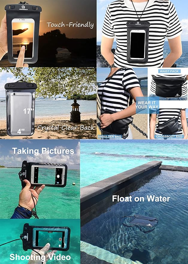Freegrace Waterproof Dry Bags Set Of 3 Dry Bag With 2 Zip Lock Seals & Detachable Shoulder Strap, Waist Pouch & Phone Case - Can Be Submerged Into Water - For Swimming (Sky Blue, 10L)