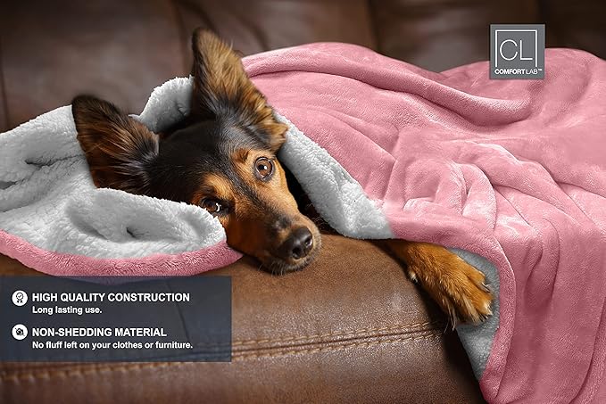 Comfort Lab Reversible Flannel Sherpa Throw Blanket - Elegant Fluffy Throw Blankets for Couch and Home Decor - Anti Pilling Non Shedding Cozy & Warm Fleece Throws - Kids/Pet (40" x 50") - Blush