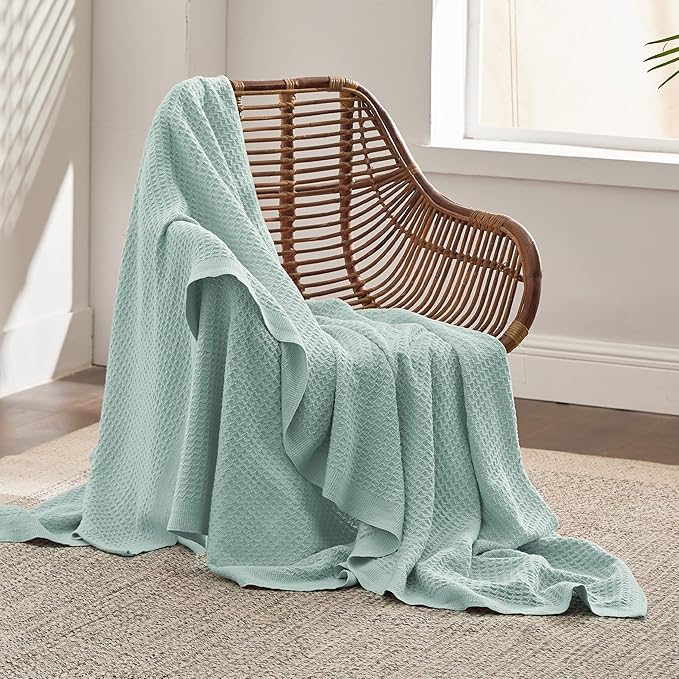 Bedsure Gentlesoft 100% Cotton Blanket Twin XL Size for College Dorm - Breathable and Soft, Waffle Weave Twin Blanket for Summer, Dorm Room Essentials, Mint, 66x90 inches