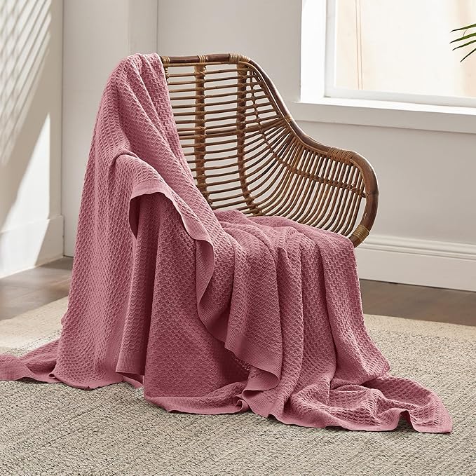 Bedsure Gentlesoft 100% Cotton Blanket Twin XL Size for College Dorm - Breathable and Soft, Waffle Weave Twin Blanket for Summer, Dorm Room Essentials, Dusty Rose, 66x90 inches
