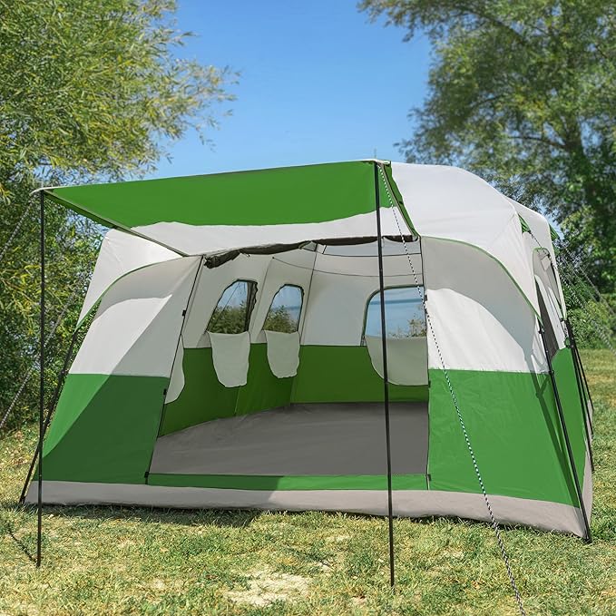 10-12 Person Large Camping Tent – Tall Family Cabin Outdoor Shelter with Room Divider, Mesh Windows, Water-Resistant Rainfly and Carry Bag for Camping and Outdoor Adventures – Wakeman Outdoors