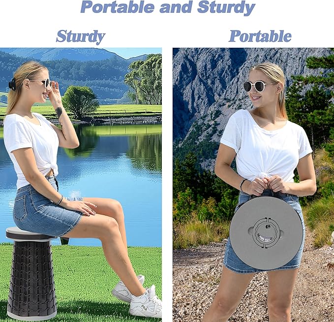ALEVMOOM 2025 Upgraded XXL Collapsible Stool with Cushion 19.7",1000lbs Max Weight,Wider & Taller Seat, Heavy Duty Portable Retractable Folding Chair or Travel Foot for Camping & Outdoors(Grey)