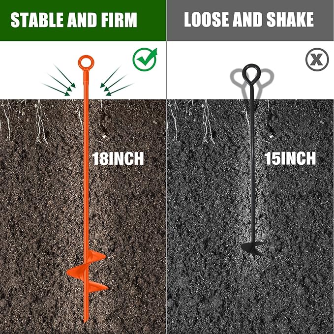 Chumia 6 Pcs 18 Inch Ground Anchor Spiral Blade Heavy Duty Earth Anchors Swing Set Metal Shed Kit for Garden Securing Trees Tents Trampoline Canopies Shelters (Orange)
