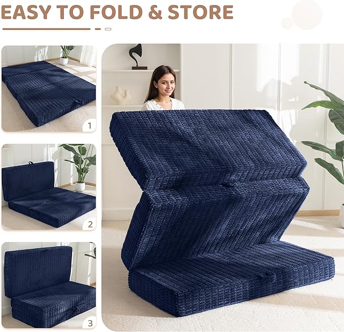 BYBYME Memory Foam Tri-Folding Mattress, 6 Inch Gel Folding Mattress Topper, Foldable Soft Guest Bed Camping Pad, with Washable Cover