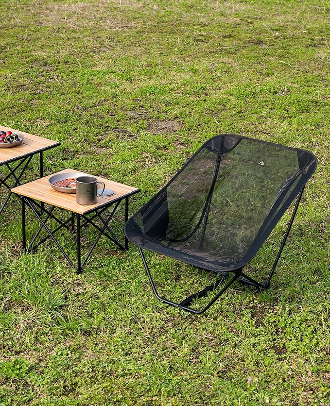 iClimb Low Ultralight Compact Camping Folding Chair with Side Pocket and Carry Bag (Black Mesh)