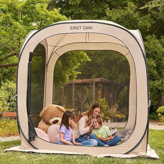 East Oak Screen House Tent Pop-Up, Portable Screen Room Canopy Instant Screen Tent 6 x 6 FT with Carry Bag for Patio, Backyard, Deck & Outdoor Activities, Dark Green