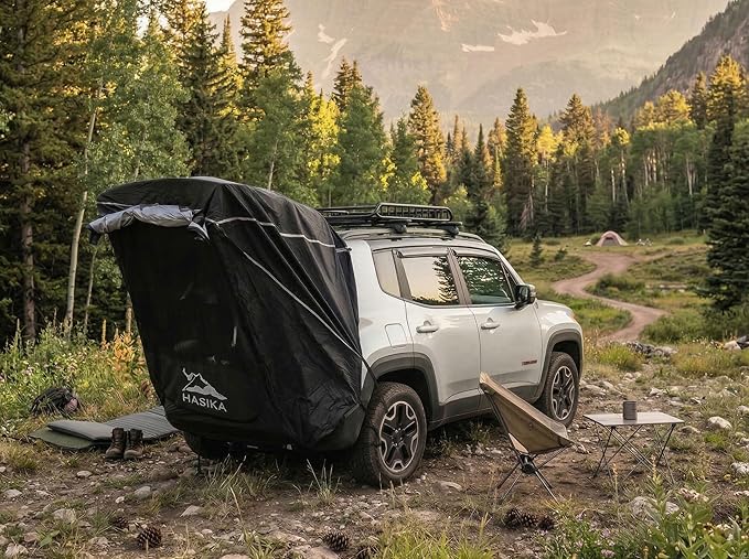 Hasika SUV Tailgate Tent - Universal Car Camping Awning, 3000mm Waterproof & UPF 50+ - Portable Hatchback Tent Privacy Shelter for SUV, CUV, Minivan - Easy Setup Road Trip Essentials Black Large
