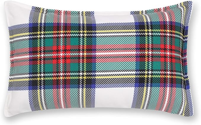 Hofdeco Premium Classic Christmas Holiday Winter Heavy-Weight Canvas Decorative Lumbar Pillow Cover ONLY for Couch, Sofa, Bed, Scottish Tartan Plaid with Sherpa Back, 12"x20"