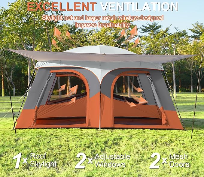 Vidalido Tents，8-10 Person Camping Tent with Extended Vestibule，2 Room Weather Resistant Family Tents，Easy Install Waterproof Outdoor Tent for Camping Hiking