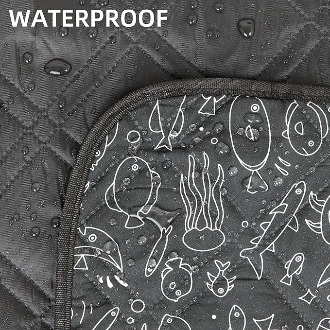 Outdoor Picnic Blanket Black Fish 80"x80" Large Sandproof Beach Blanket Waterproof Picnic Blankets Foldable for Caming, Beach, Outdoor Activities.