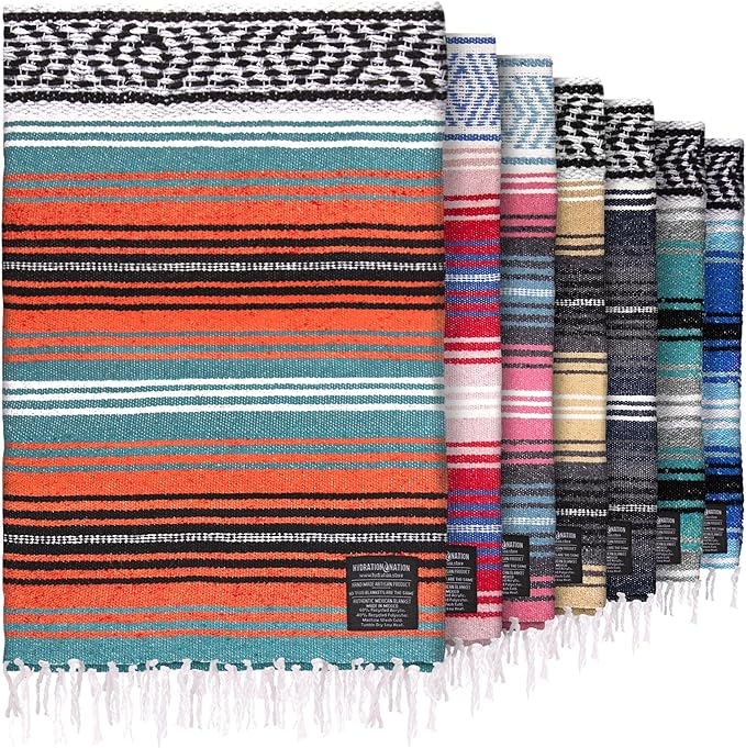 Authentic Large Handwoven Mexican Blanket - Soft Yoga - Durable Serape - Lightweight Falsa, Beach, Camping, Picnic, Outdoor 70"x50" - Mandarin
