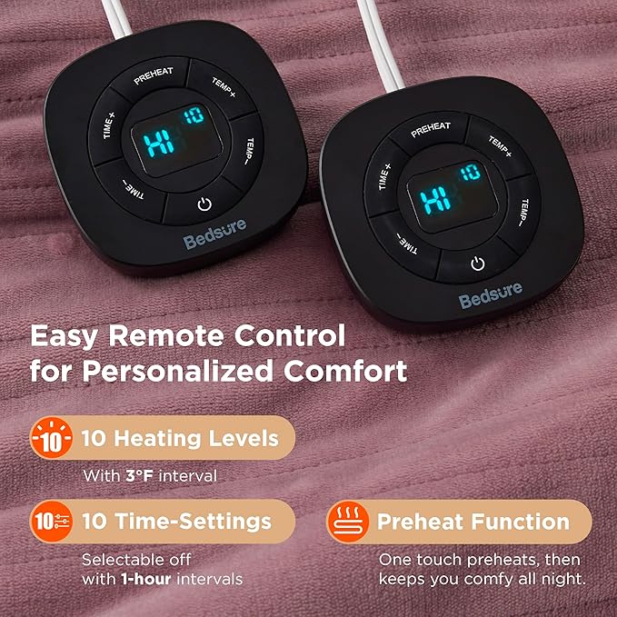 Bedsure Electric Blanket King Size - Dual Control Heated Blanket King Size, Fast Heating with 10 Time Settings & 10 Heat Settings, Warm Gift for Grandma (100x90 inches, Woodrose)