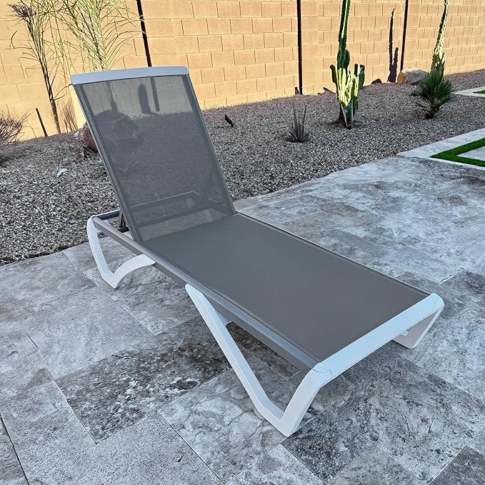 PURPLE LEAF Patio Chaise Lounge Chair Outside Aluminum Plastic Stackable Tanning Chairs for Pool Sunbathing Beach Deck Outdoor Lounger, Grey