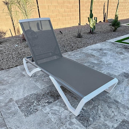 PURPLE LEAF Patio Chaise Lounge Chair Outside Aluminum Plastic Stackable Tanning Chairs for Pool Sunbathing Beach Deck Outdoor Lounger, Grey