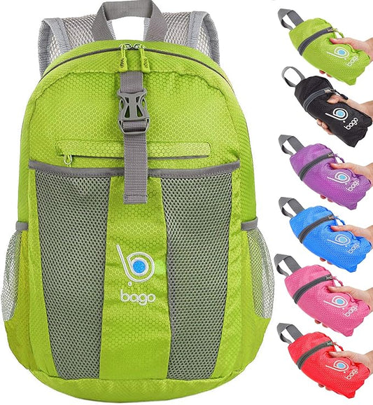 Bago Lightweight Small Hiking Backpack for Women and Men - 25L Travel Day Pack - Foldable Hiking Daypack Ultralight for Camping Outdoor Sports - Day Bag Packable Backpack for Travel (Green)