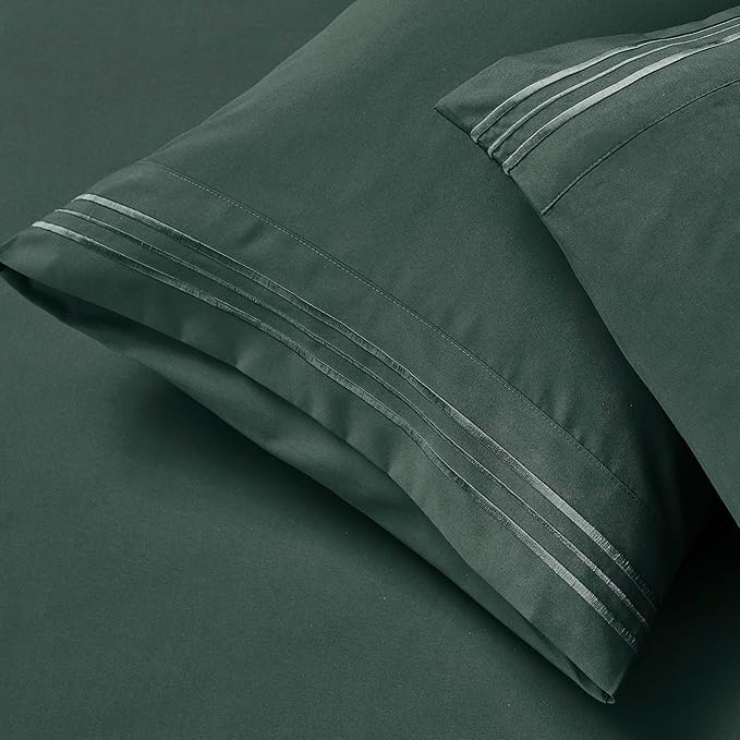 Clara Clark Queen Sheets - Hotel Luxury 6 Piece Bed Sheets for Queen Size Bed - Soft Bedding Sheets & Pillowcases, Fits Mattress up to 16 inch deep. Queen, Forest Green