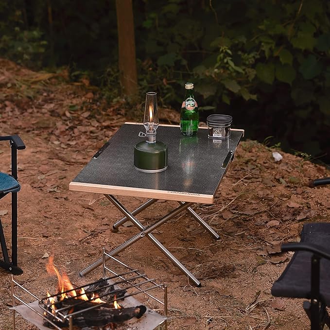 Camping Side Table Heat-Resisting Stainless Steel Embossing Process for Outdoor Table Top Grill with Carrying Bag T-380