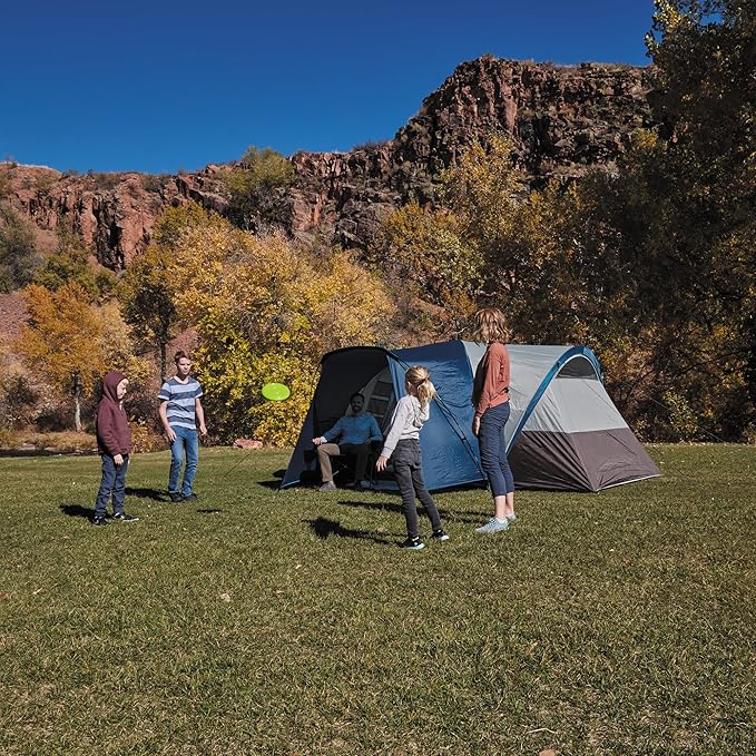Wenzel Klondike 8 Person Water Resistant Tent with Convertible Screen Room for Family Camping