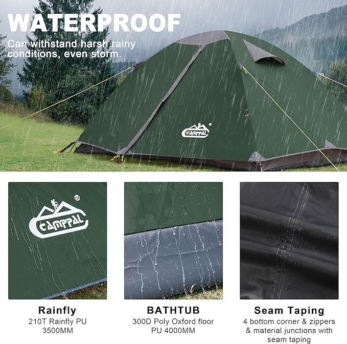 2 Person Backpacking Tent, Waterproof Windproof Two Person Tent, Lightweight Easy Setup 2 Man Tent for Camping Hiking Cycling