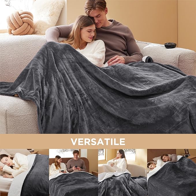 Bedsure Electric Blanket King Size - Dual Control Heated Blanket King Size, Fast Heating with 10 Time Settings & 10 Heat Settings, Warm Gift for Grandma (100x90 inches, Dark Grey)