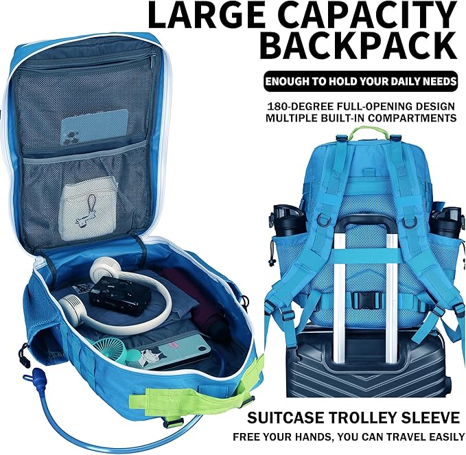 Military Tactical Backpack 45L/25L 3 Day Assault Pack Molle Daypack Hiking Backpack for Men and Women (Blue-Yellow, 45L)