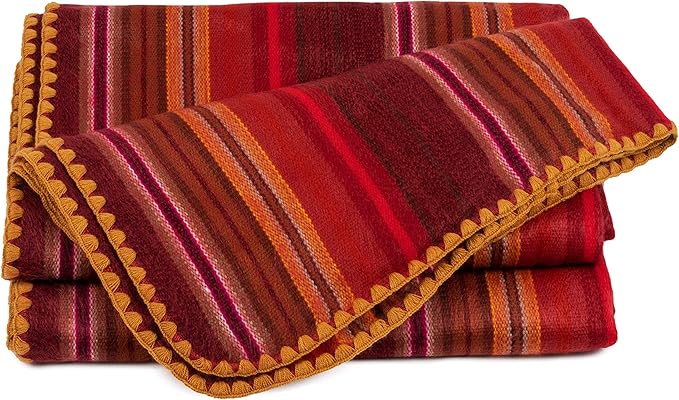 QISU Alpaca Wool Blanket Throw | Large, Beautiful, Warm, Variegated | 85 x 65 inches | Ultra-Soft, Hypoallergenic and Breathable | Non-Itchy or Scratchy Fabric (Pink/Red Variegated)