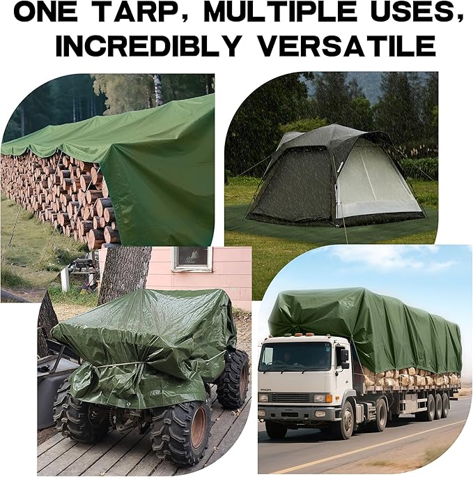 Waterproof Heavy Duty Tarp 15 x 20 5 Mil Thick PE Tarp Army Green Camping Outdoor Garden Wooden Cover Tarpaulin Tearresistant