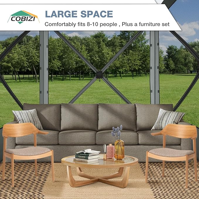 COBIZI 6x6FT Pop Up Gazebo Screen Tent Screen House for Camping, Screen Room with Mosquito Netting, Hub Tent Instant Screened Canopy with Carrying Bag and Ground Stakes, Gray