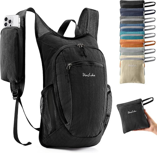 10L Small Hiking Backpack Travel Daypack Lightweight Packable Back Pack for Women Men(Black)