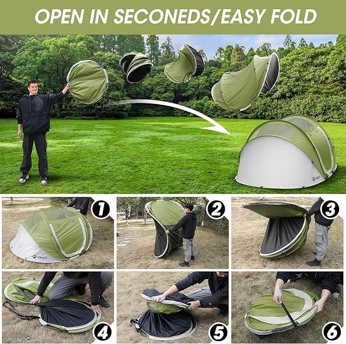 VILLEY 4 Person Easy Pop Up Tent, Waterproof Automatic Setup Instant Lightweight Camping Beach Tent with Carrying Bag for Camping, Hiking & Traveling