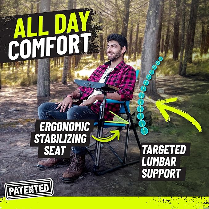 STRONGBACK Outdoor Chair Director Portable Camping Chair with Lumbar Support and Side Table - Heavy-Duty Foldable Chair - Black