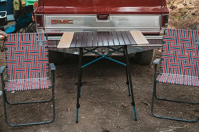 MOUNTAIN SUMMIT GEAR Bamboo/Aluminum Roll-Top Camping Table - Hybrid and Portable Aluminum-Top/Bamboo Folding Table with Adjustable Height Steel Frame by Caddis Sports