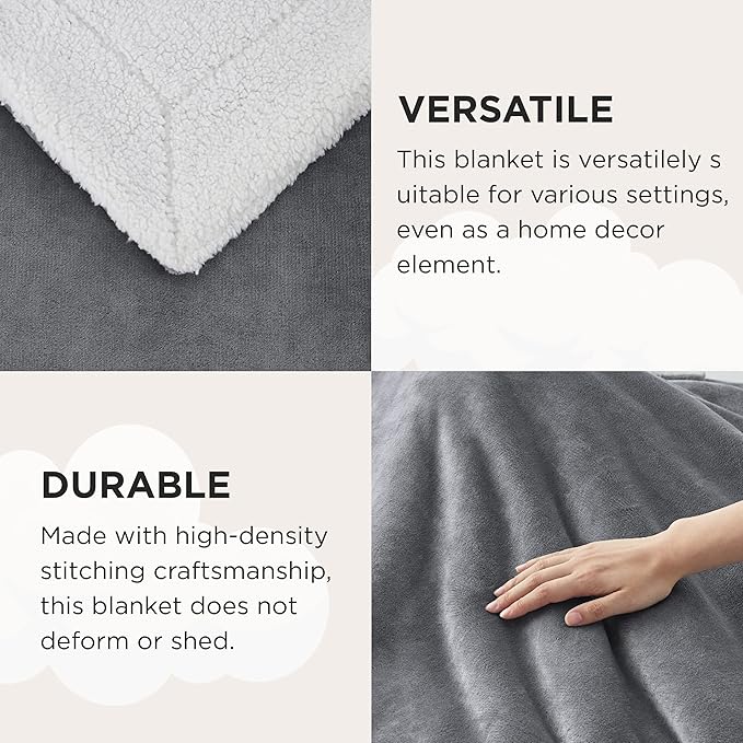 Bedsure GentleSoft Sherpa Fleece Throw Blanket Twin Size for Couch - Thick and Warm, Soft Fuzzy Plush Blanke for Winter, Grey, 60x80 Inches