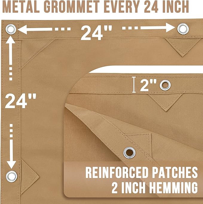 CARTMAN Finished Size 8x10 Feet Tan 2PK Canvas Tarp with Rustproof Grommets, Heavy Duty Multipurpose Tarpaulin Cover for Canopy Tent, Roof, Camping, Woodpile