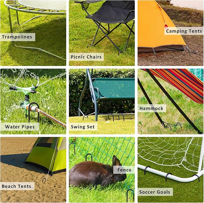 RIY Trampoline Stakes Anchors High Wind 12'' Ground Anchor Heavy Duty Tent Stakes Swing Set Anchors Trampoline Accessories with T Hook - Black 8pcs