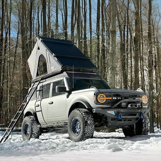 Naturnest Polaris Hardshell Rooftop Tent with 2 Luggage Racks, Car Roof Top Tent with AC Inlets, 3-Color LED Lights and Internal USB Plug for Vans, Jeeps, SUVs and Trucks, 2-3 Person Tents