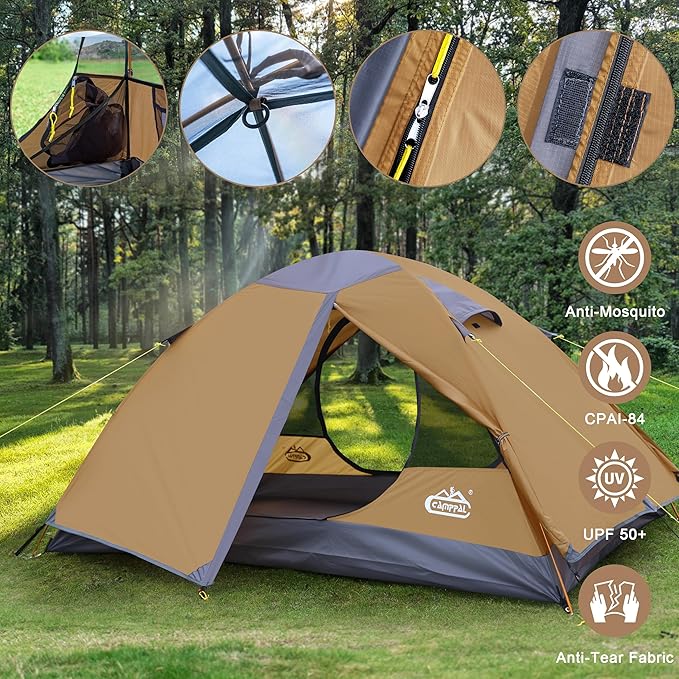 2 Person Backpacking Tent, Waterproof Windproof Two Person Tent, Lightweight Easy Setup 2 Man Tent for Camping Hiking Cycling