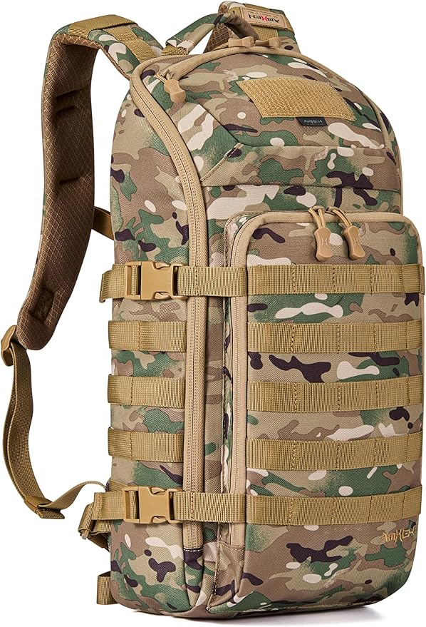 20L Slim Tactical Backpack - Suspended 13" Laptop Compartment, Rugged MOLLE Daypack for Everyday Carry, Work, Travel (Camo)